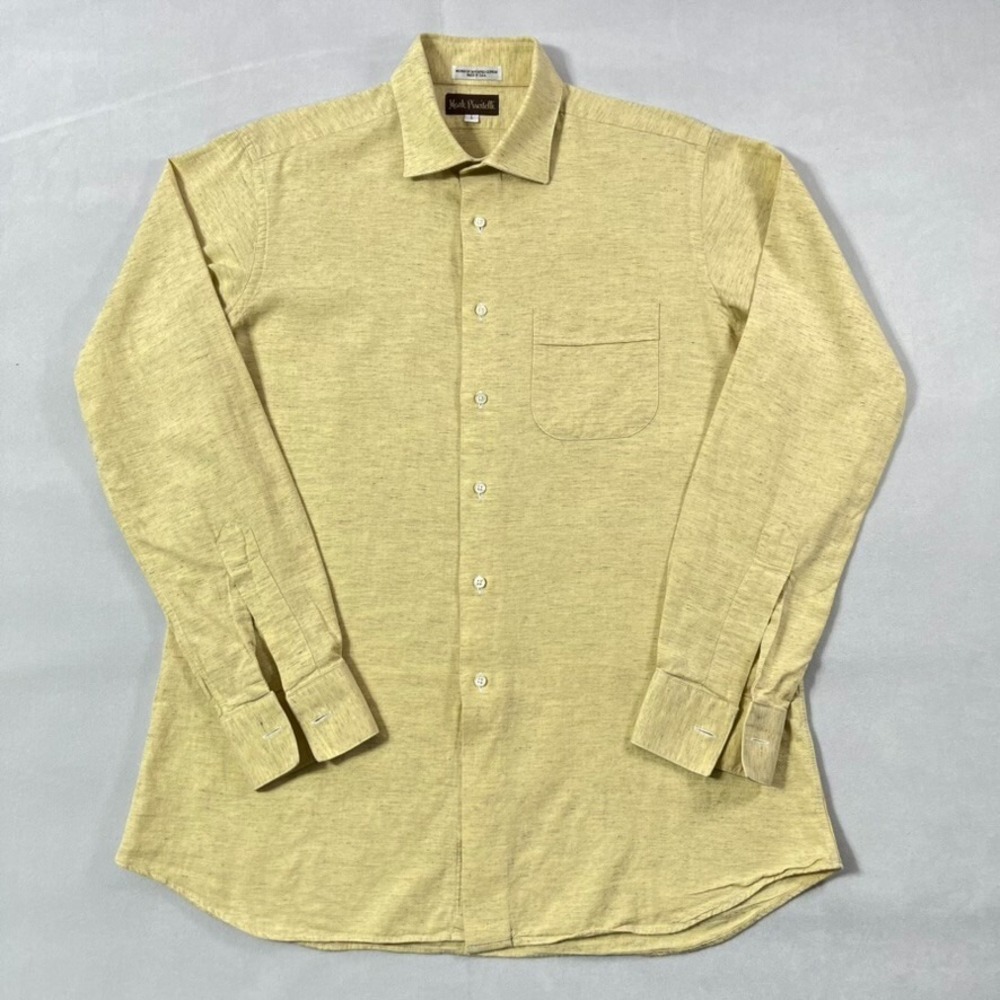 Mark Piscitelli Shirt Men Large Yellow French Cuffs‎ Button Up Pocket